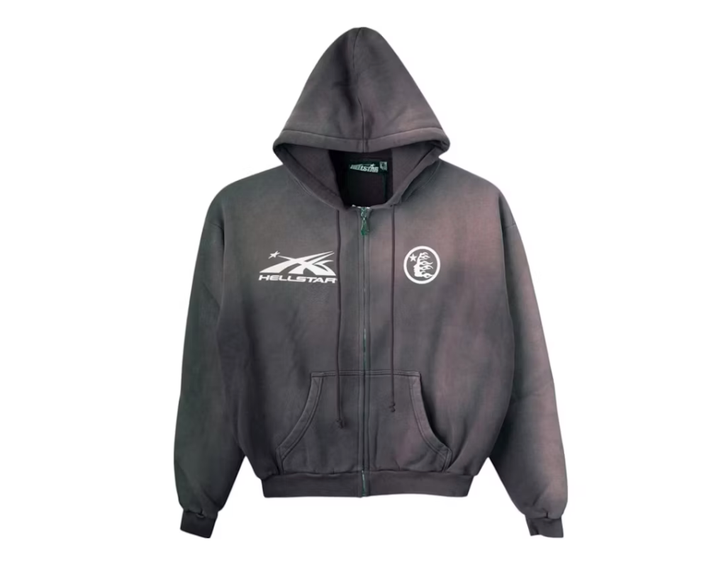 Hellstar HS Logo Zip Up Hoodie Grey